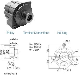 9010104 Alternador Volkswagen 12-140T/ 12-170BT 65 Amp 14 Volt