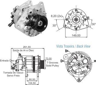 9010118 Alternador Ford Ranger 2.5/2.8 - Chev S10 - M.Benz Sprinter 14v 85A