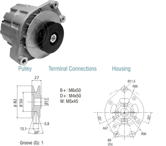 9010129 Alternador MWM / Valmet 14 Volt - 45 Amp.