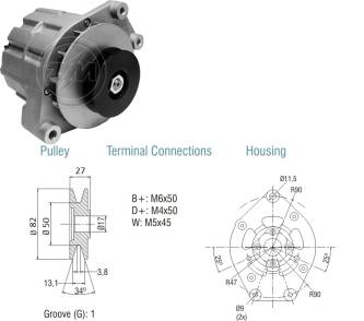9010129 Alternador MWM / Valmet 14 Volt - 45 Amp.