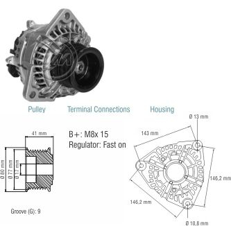 9010601 Alternador Mercedes Benz LS1938/ 2638/ Omnibus/ OA Series 80 Amp 28 Volt