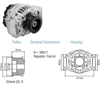 9010608 Alternador Scania F113 HL/ F94/ K124/ P114/ P94/ R114/ R124/ T114/ T124 28 Volt - 80 Amp.