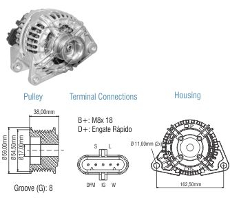 9010610 Alternador Case Cx220/ Fiat Iveco Euro Cargo 28v. 80A.
