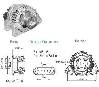 9010610 Alternador Case Cx220/ Fiat Iveco Euro Cargo 28v. 80A.
