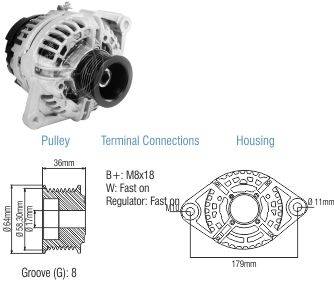 9010805 Alternador Volkswagen 13-180/ 13-190/ 15-180/ 15-190/ 15-210/ Militar/ Worker 14 Volt - 90 Amp.