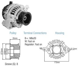 9010806 Alternador Ford F12000/ 14000/ 16000/ F250/ F350/ F4000 14 Volt - 90 Amp.