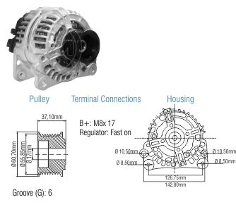 9010810 Alternador Volkswagen Gol/ Polo/ Seat Cordoba/ Ibiza 14 Volt - 90 Amp.