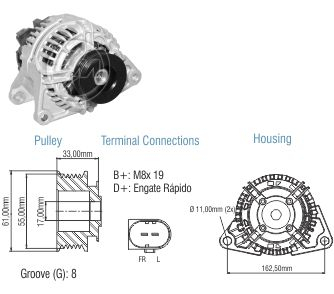 9010812 Alternador Iveco Vertis 2010 al 2012 14V. 90A.