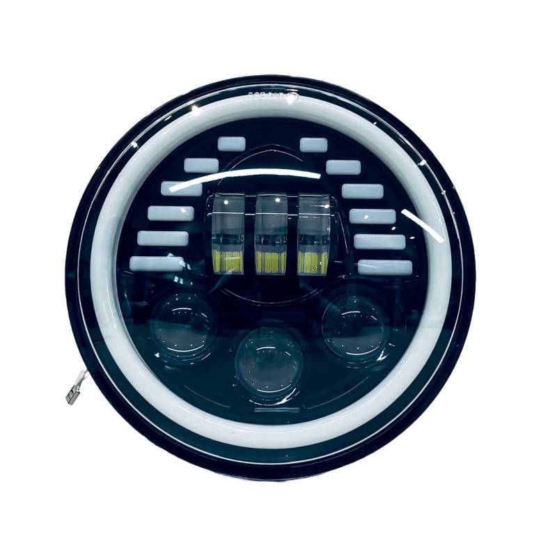 DJ6930ULTRA OFF ROAD FARO DE LED UNIVERSAL REDONDO 7  USO IDEAL JEEP WRANGLER - RENEGADE / MOTO HARLEY DAVIDSON - ROYAL ENFIELD CON FUNCION ALTA Y BAJA + DRL BL