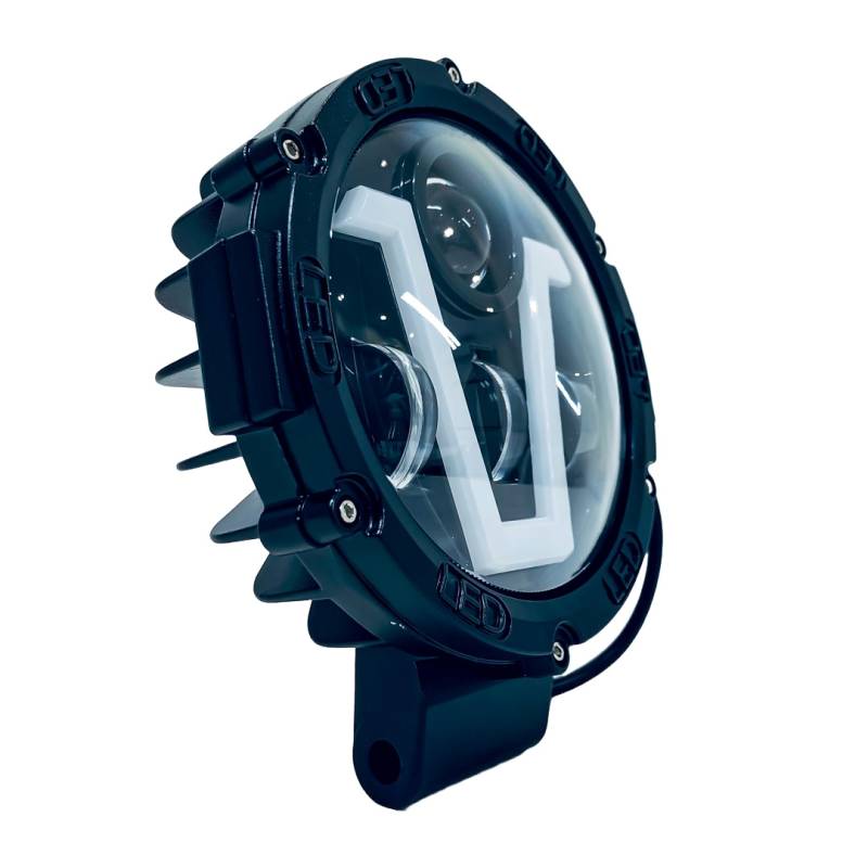 DJ1412SPIN OFF ROAD FARO DE LED UNIVERSAL FARO LED REDONDO 21 LED 63W BASE NEGRA LUZ BLANCA CON  DRL BLANCO Y AMBAR 17.5X4X17,5CM