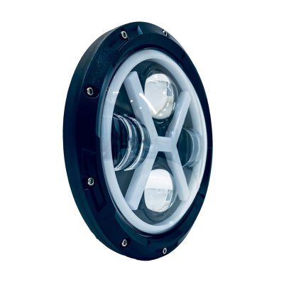 DJ6930CROSS OFF ROAD FARO DE LED UNIVERSAL REDONDO 7 AUTO - CAMION - MOTO USO IDEAL  MOTO HARLEY DAVIDSON - ROYAL ENFIELD CON FUNCION ALTA Y BAJA + DRL BLANCO Y