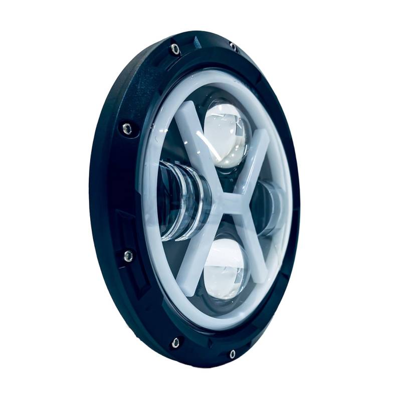 DJ6930CROSS OFF ROAD FARO DE LED UNIVERSAL REDONDO 7 AUTO - CAMION - MOTO USO IDEAL  MOTO HARLEY DAVIDSON - ROYAL ENFIELD CON FUNCION ALTA Y BAJA + DRL BLANCO Y