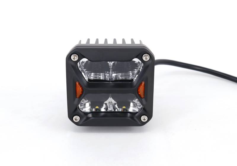 DJ5900MINI OFF ROAD FARO DE LED UNIVERSAL CUADRADO 3 COLOR BLANCO CON GIROS AMBAR - 20 WATTS - 4 CHIP OSRAM P8 - 12V/24V