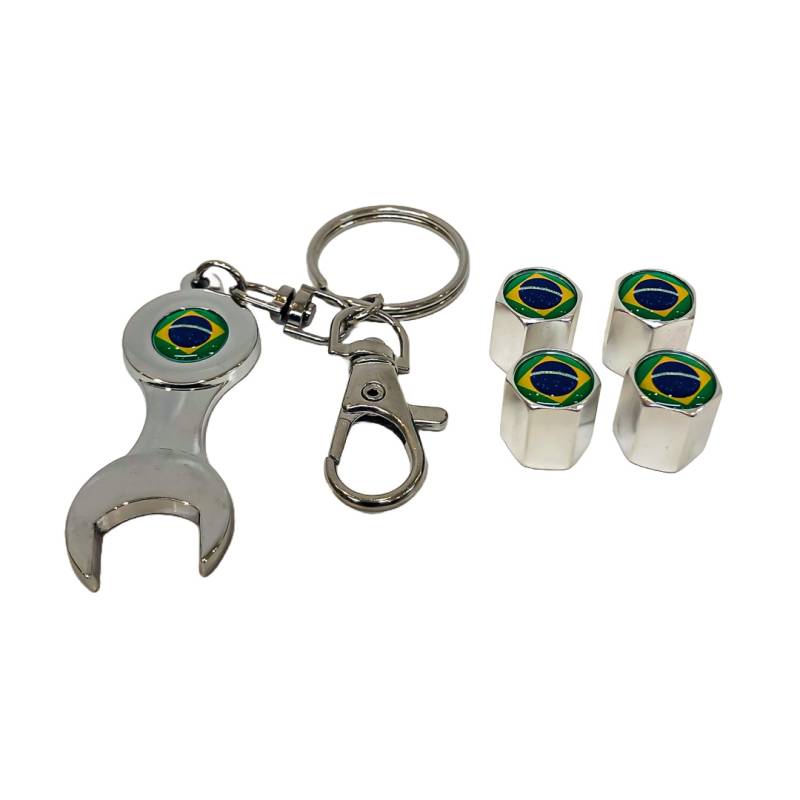 TV074 JUEGO DE TAPITAS DE VALVULA DEPORTIVA BANDERA BRAZIL CROMADA