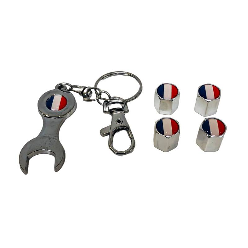 TV076 JUEGO DE TAPITAS DE VALVULA DEPORTIVA BANDERA FRANCIA CROMADA