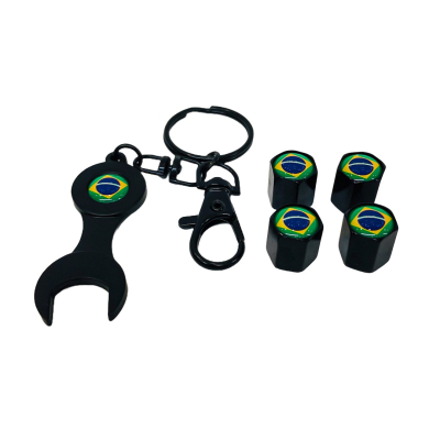 TV079 JUEGO DE TAPITAS DE VALVULA DEPORTIVA BANDERA BRAZIL NEGRA