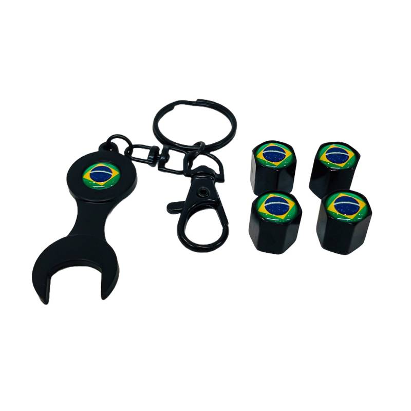 TV079 JUEGO DE TAPITAS DE VALVULA DEPORTIVA BANDERA BRAZIL NEGRA