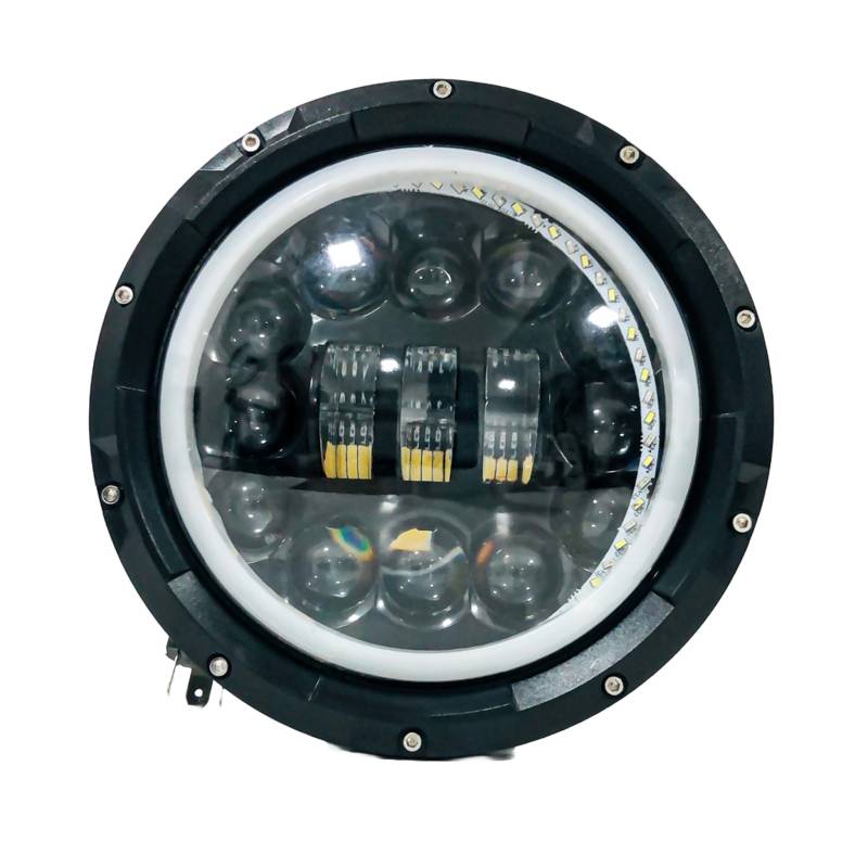 DJ6930SPIN OFF ROAD FARO DE LED UNIVERSAL REDONDO 7  12 LED EPISTAR BLANCO + 3 LED CREE AMBAR USO IDEAL JEEP WRANGLER - RENEGADE / MOTO HARLEY DAVIDSON - ROYAL