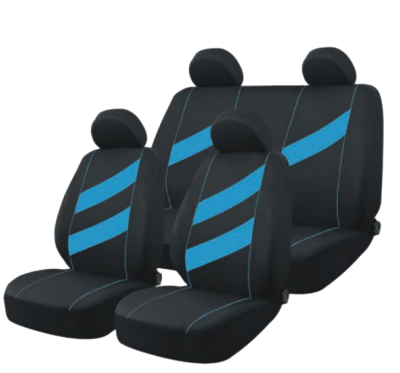 FUN006 FUNDA CUBRE ASIENTO 9 PIEZAS DE TELA COLOR NEGRO CON DETALLES AZUL