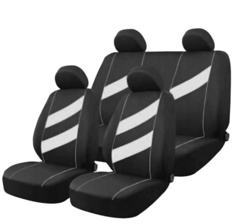 FUN009 FUNDA CUBRE ASIENTO 9 PIEZAS DE TELA COLOR NEGRO CON DETALLES BLANCO