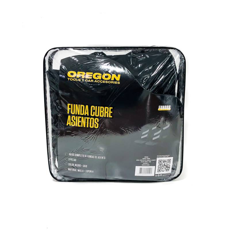 FUN008 FUNDA CUBRE ASIENTO 9 PIEZAS DE TELA COLOR NEGRO CON DETALLES GRIS