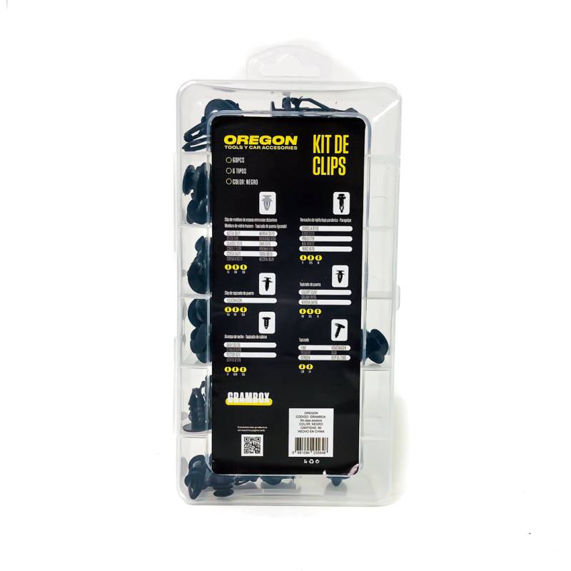 GRAMBOX CLIPS PLASTICOS CAJA SURTIDA CON 60 CLIPS (10 DE CADA MODELO VER EN FOTO) COLOR NEGRO