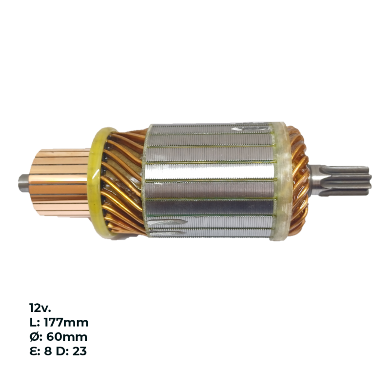 INDU56466 INDUCIDO - BOBINA DE ARRANQUE TIPO DELCO CUMMINS FORD 7000 REMY 28MT CARGO 12V. L: 177MM Ø: 60MM E: 8 D: 23 IDE2308.10N INN DEL006 IDR-151 IDE6466 PA4