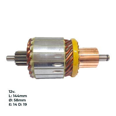 INDU223013 INDUCIDO - BOBINA DE ARRANQUE TIPO BOSCH FORD F-100 2.8 MWM,F-4000 4.3 M, JOHN DEERE 75/08, NEW HOLLAND 92/15 12V. L: 144MM Ø: 58MM E: 14 D: 19 IB191