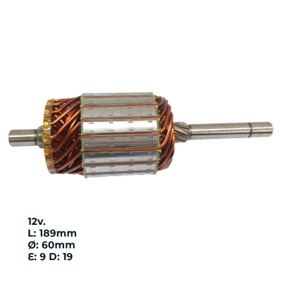 INDU3042 INDUCIDO - BOBINA DE ARRANQUE TIPO VALEO PEUGEOT 405, 505, 205, RENAULT 19. 12V. L: 189MM Ø: 60MM E: 9 D: 19 IV1909.10N INN VAL003 IVA-995 IVA1581 PA42