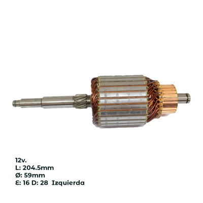 INDUL1444 INDUCIDO - BOBINA DE ARRANQUE TIPO BOSCH VOLKSWAGEN GOL 1.0, POLO 12V. L: 204.5MM Ø: 59MM E: 16 D: 28 IZQUIERDA IB2816.30N INN BOS037 IBO-082 IB1444 P