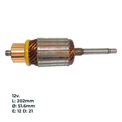 INDU22512 INDUCIDO - BOBINA DE ARRANQUE TIPO MARELLI FIAT  PALIO 1.6 16V TORQUE,  SIENA 1.6 16V TORQUE. 12V. L: 202MM Ø: 51.6MM E: 12 D: 21 IMA2112.10N INN MAR0