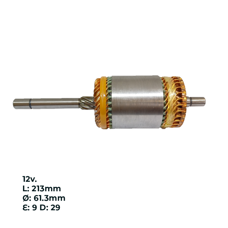 INDU3027 INDUCIDO - BOBINA DE ARRANQUE TIPO INDIEL PEUGEOT 504, 505. FIAT DUNA DIESE, REGATTA 2.0 ‘93, SPAZIO 12V. L: 213MM Ø: 61.3MM E: 9 D: 29 II2909.30N INN