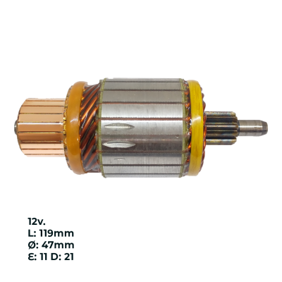 INDU48018 INDUCIDO - BOBINA DE ARRANQUE TIPO MARELLI FIAT PALIO, SIENA NAFTA 12V. L: 119MM Ø: 47MM E: 11 D: 21 IMA2111.10N INN MAR006 IDN-220 IMM7126 PA42061 IM