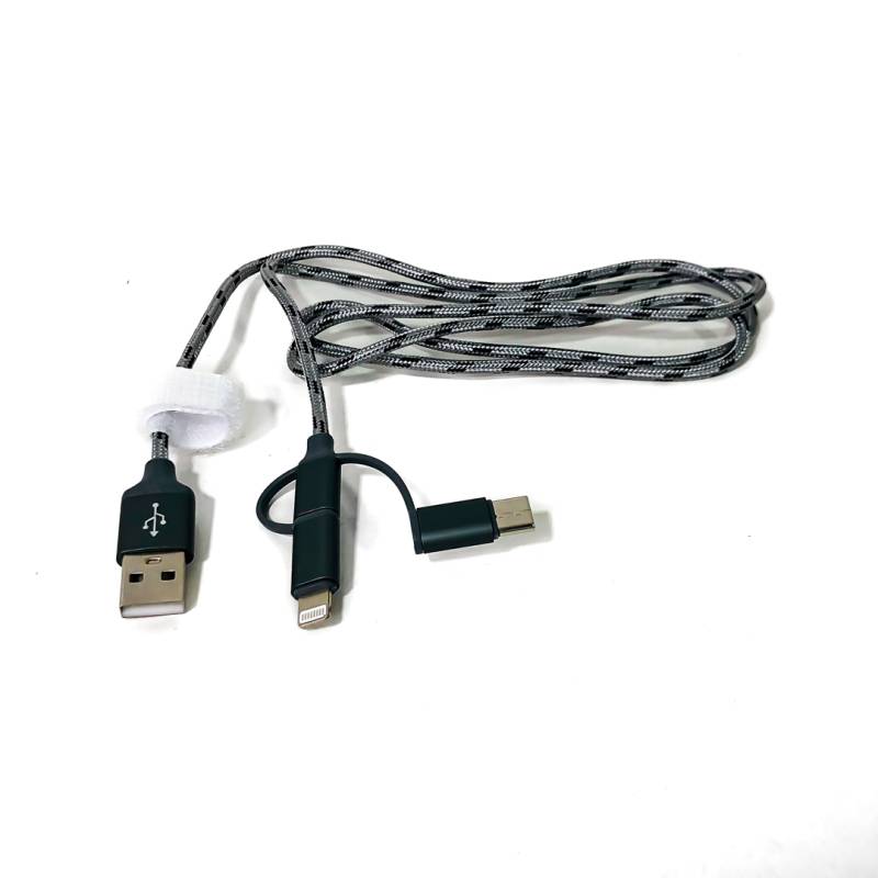 KB-CA6EN1IRO CABLE CARGADOR CABLE CARGADOR 3 EN 1 DE 1.20 METROS: USB A  MICRO USB, LIGHTING, TIPO C CONECTORES DE ALUMINIO CARGA RAPIDA.