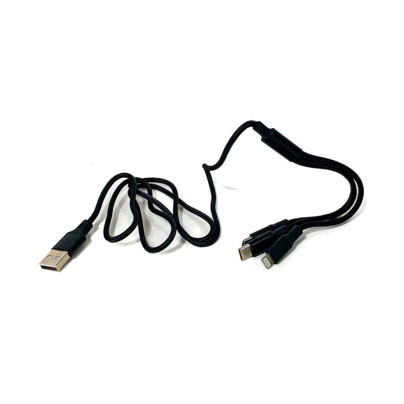 KB-CA3EN1B CABLE CARGADOR CABLE CARGADOR 3 EN 1 DE 1.20 METROS: USB A  MICRO USB, LIGHTING, TIPO C, COLOR NEGRO