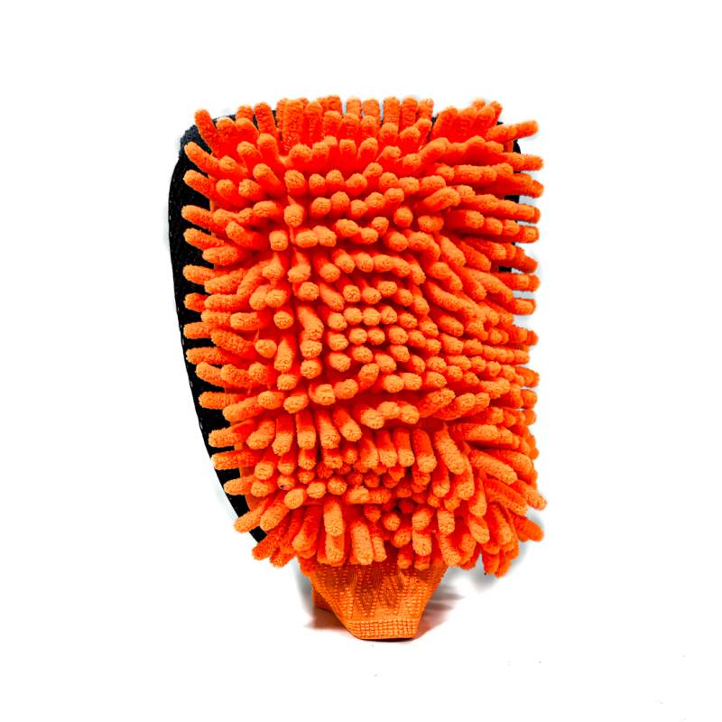CRS-SPON008 ESPONJA MANOPLA GUANTE CHENILLE + CORAL  NARANJA Y GRIS