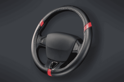 CV070-R CUBRE VOLANTE AUTO 37-39 NEGRO-CARBÓN-ROJO QKL