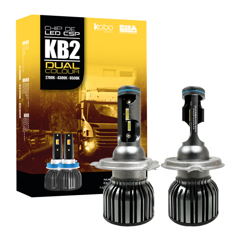 DU-KB2-H4 OFF ROAD KIT DE LED DOB GTX DUAL COLOUR 24V BLANCO + AMBAR H4 30000LM 42 WATTS CHIP DOB COOLER GTX ULTIMA GENERACOON ORIGEN ALEMAN USO ESPECIAL 24V CA