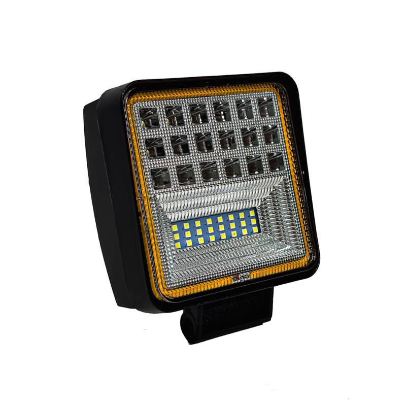 KO126WSQAMA OFF ROAD FARO DE LED FARO DE 42 LED CUADRADO 126 WATTS 6CM PROFUNDIDAD BLANCO + PLACA SMD 12V - 24V OJO ANGEL AMBAR
