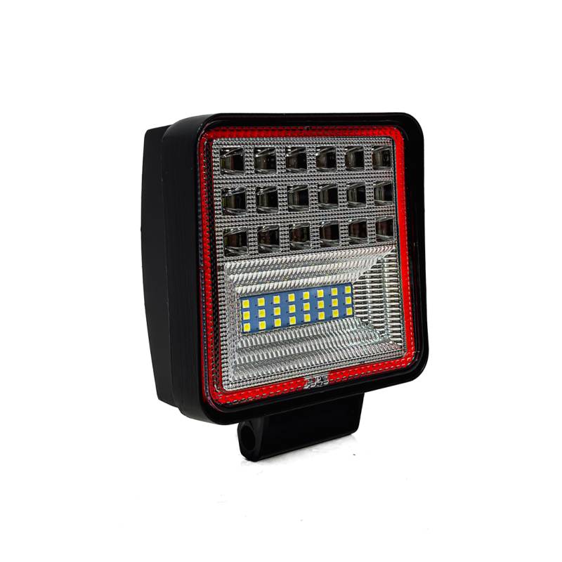 KO126WSQROJ OFF ROAD FARO DE LED FARO DE 42 LED CUADRADO 126 WATTS 6CM PROFUNDIDAD BLANCO + PLACA SMD 12V - 24V OJO ANGEL ROJO