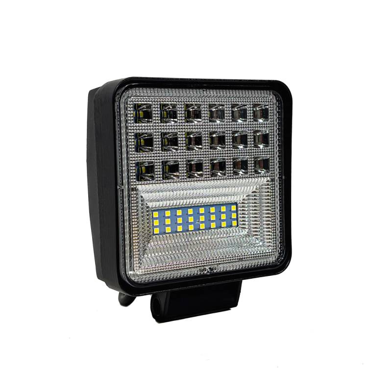KO126WSQVER OFF ROAD FARO DE LED FARO DE 42 LED CUADRADO 126 WATTS 6CM PROFUNDIDAD BLANCO + PLACA SMD 12V - 24V OJO ANGEL VERDE