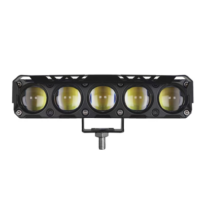 DJ-U1410W OFF ROAD FARO DE LED UNIVERSAL RECTANGULAR QUINTUPLE (5) LUPA COLOR BLANCO Y AMBAR 12V / 24V MEDIDAS