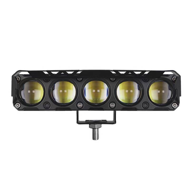 DJ-U1410W OFF ROAD FARO DE LED UNIVERSAL RECTANGULAR QUINTUPLE (5) LUPA COLOR BLANCO Y AMBAR 12V / 24V MEDIDAS