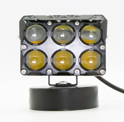 DJ-U1610W OFF ROAD FARO DE LED UNIVERSAL RECTANGULAR SEXTUPLE (6) LUPA EN DOS FILAS COLOR BLANCO Y AMBAR 12V / 24V MEDIDAS