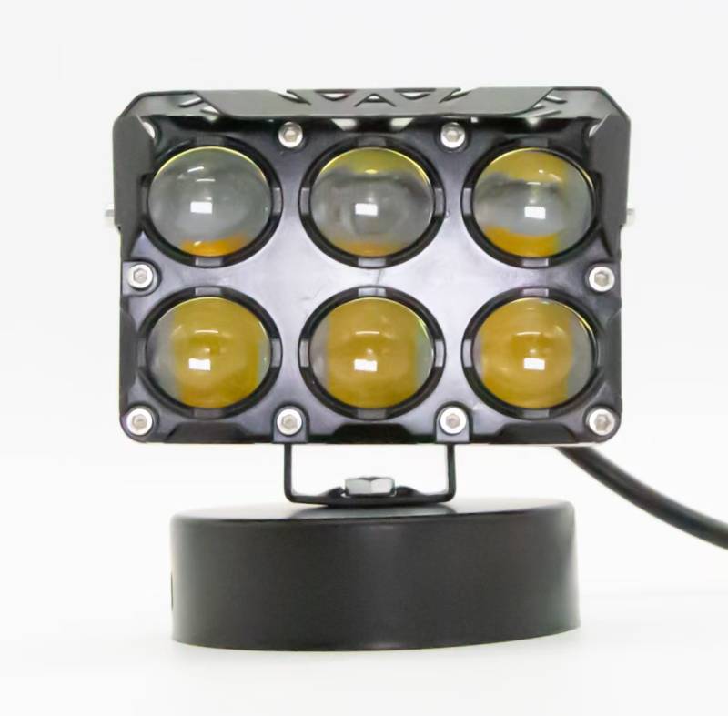 DJ-U1610W OFF ROAD FARO DE LED UNIVERSAL RECTANGULAR SEXTUPLE (6) LUPA EN DOS FILAS COLOR BLANCO Y AMBAR 12V / 24V MEDIDAS
