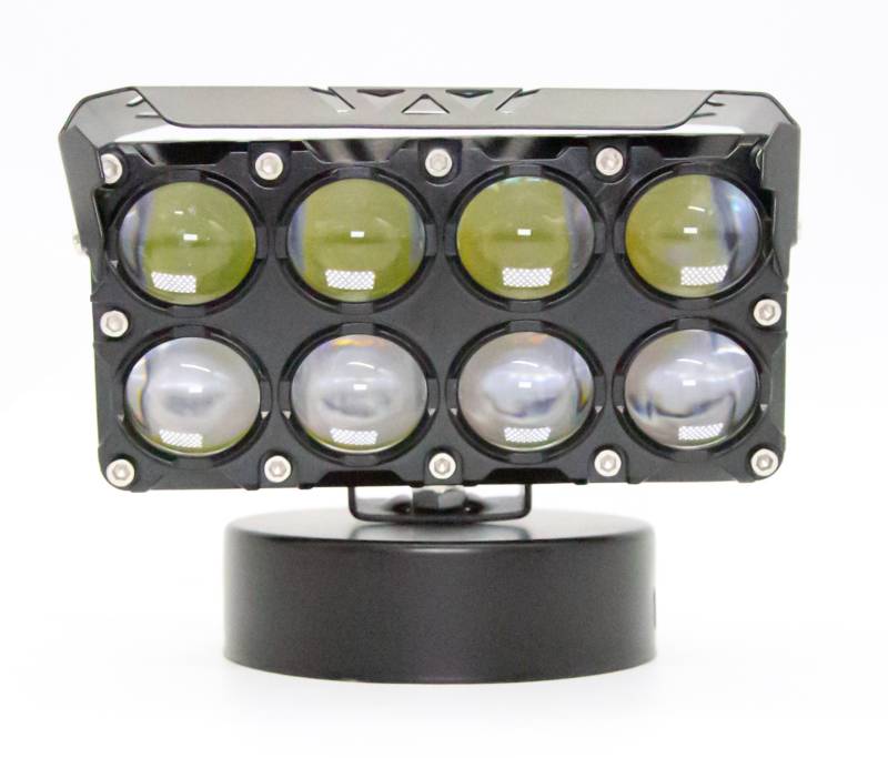 DJ-U1710W OFF ROAD FARO DE LED UNIVERSAL RECTANGULAR OCTUPLE (8) LUPA EB DOS FILAS COLOR BLANCO Y AMBAR 12V / 24V MEDIDAS