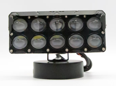 DJ-U1810W OFF ROAD FARO DE LED UNIVERSAL RECTANGULAR DECUPLO (10) LUPA EB DOS FILAS COLOR BLANCO Y AMBAR 12V / 24V MEDIDAS