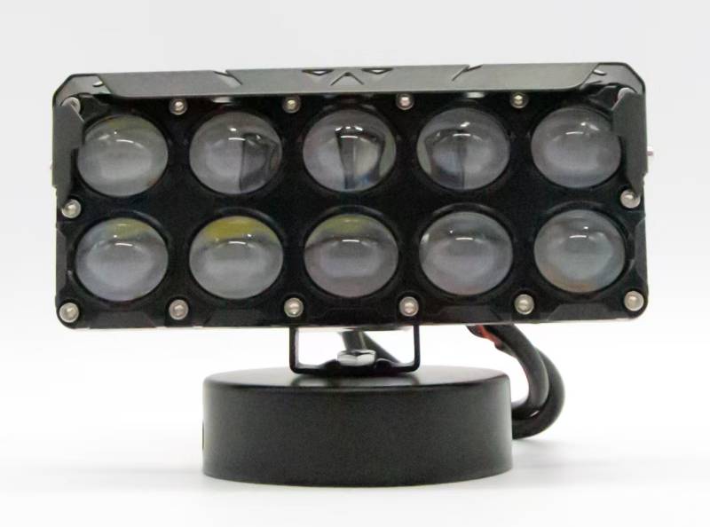 DJ-U1810W OFF ROAD FARO DE LED UNIVERSAL RECTANGULAR DECUPLO (10) LUPA EB DOS FILAS COLOR BLANCO Y AMBAR 12V / 24V MEDIDAS