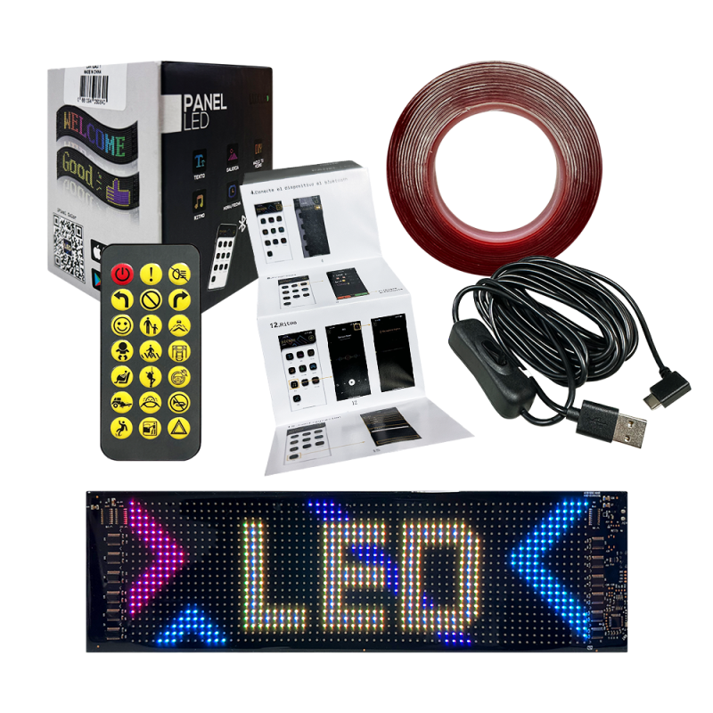 DJU925W PANEL LED RGB 1536 LEDS l 16*96 PIXELES MEDIDAS 12 X 60 cm 12V / 24V CONEXION USB BLUETOOTH CON APP Y CONTROL REMOTO