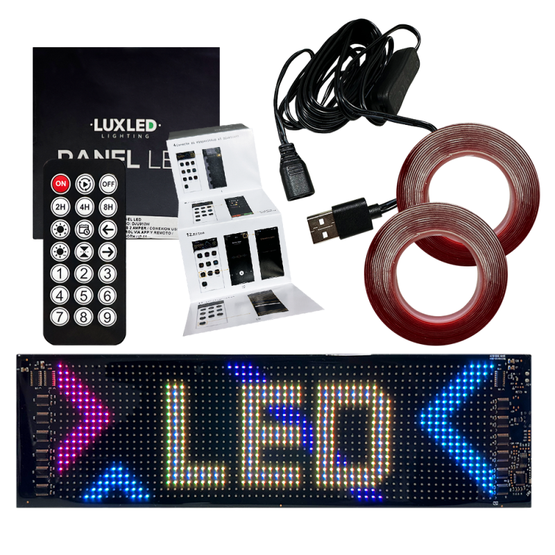 DJU950W PANEL LED RGB 1536 LEDS l 16*96 PIXELES MEDIDAS 19 X 90 cm 12V / 24V CONEXION USB BLUETOOTH CON APP Y CONTROL REMOTO